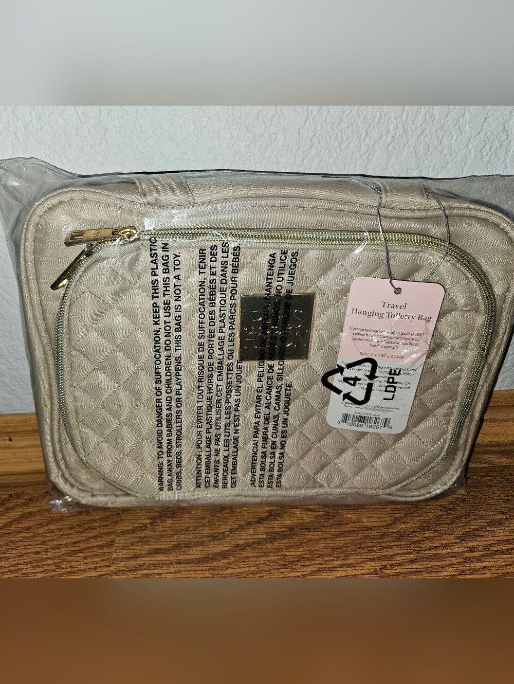 Parus Hilton Travel Hanging Toiletry Bag - Beige Quilted